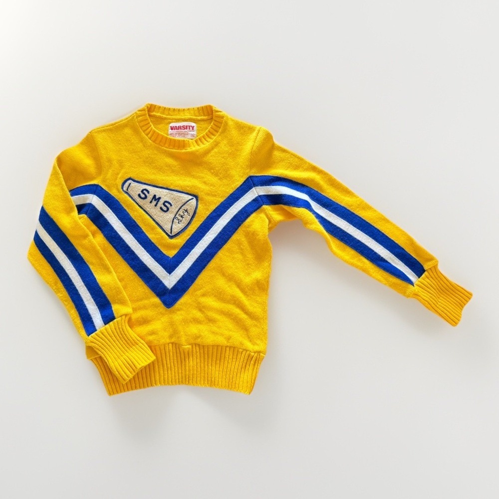 Vintage Varsity 1960's SMS Yellow Cheer Award Sweater Made In USA Size 32 Retro